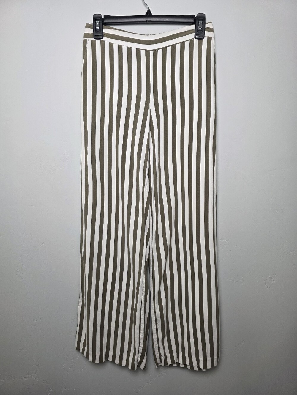 New York & Company Striped Wide Leg Pants XS Olive Cream